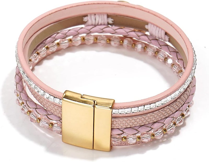 Suyi Multilayer Leather Wrap Bracelet Heart-Shape Wide Cuff Bracelets for Women - Image 5